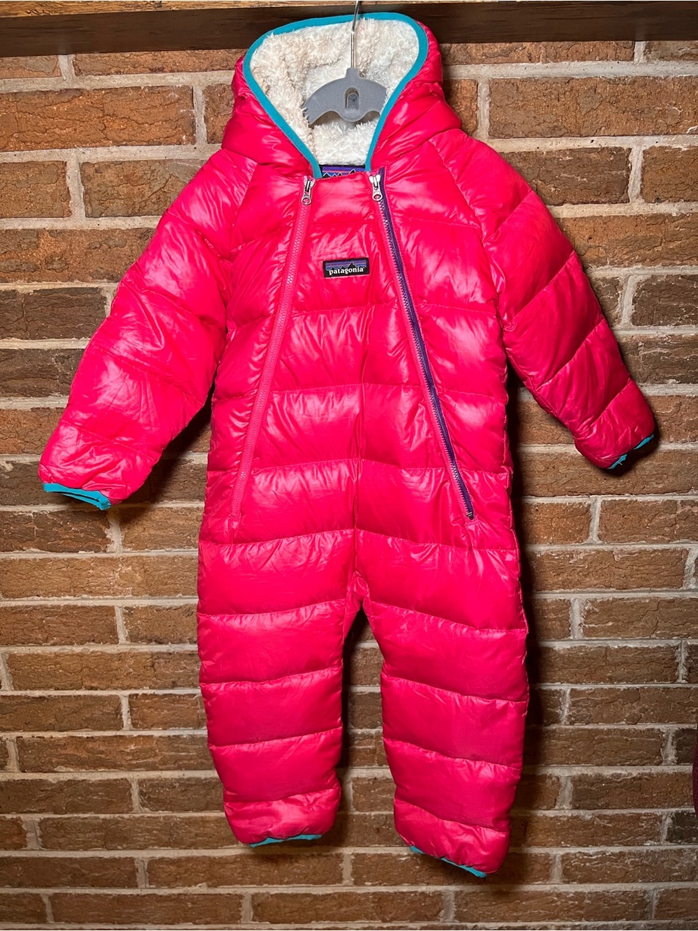 Patagonia Bright Pink 12-18 months Toddler Hooded Down Bunting Snow suit teal